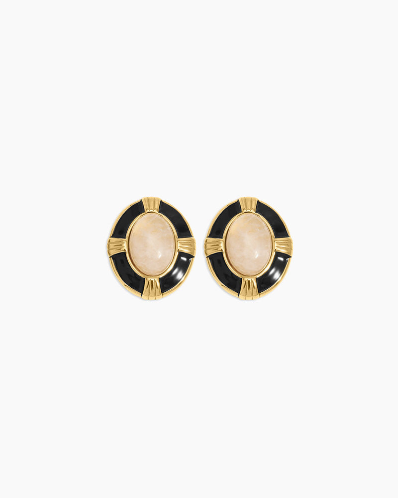 Black Vintage Oval Natural Stone Earrings