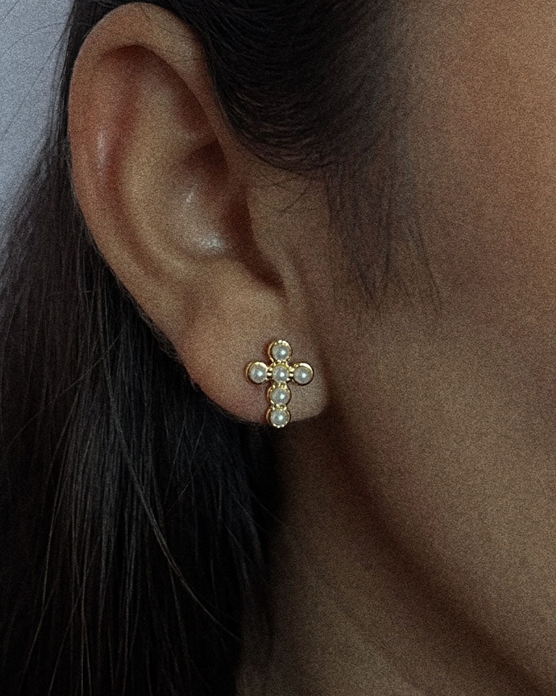 Cross Pearl Studs