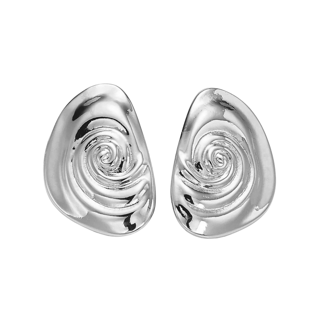 Silver Summer Abstract Wave Stud